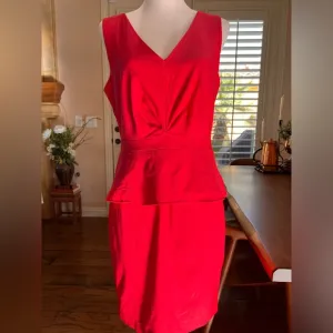 BELLE BADGLEY MISCHKA RED/CORAL SLEEVELESS PEPLUM COCKTAIL DRESS SIZE 10