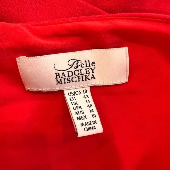 BELLE BADGLEY MISCHKA RED/CORAL SLEEVELESS PEPLUM COCKTAIL DRESS SIZE 10