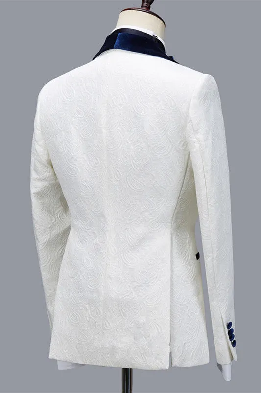 Bespoke White Jacquard Shawl Lapel Men Suit for Wedding
