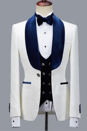 Bespoke White Jacquard Shawl Lapel Men Suit for Wedding