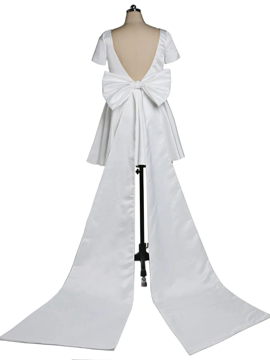 Big Bow train Women Elegant Prom Dress V Neck  Short Sleeve Party Dress Wedding Guest Bridesmaid Dress