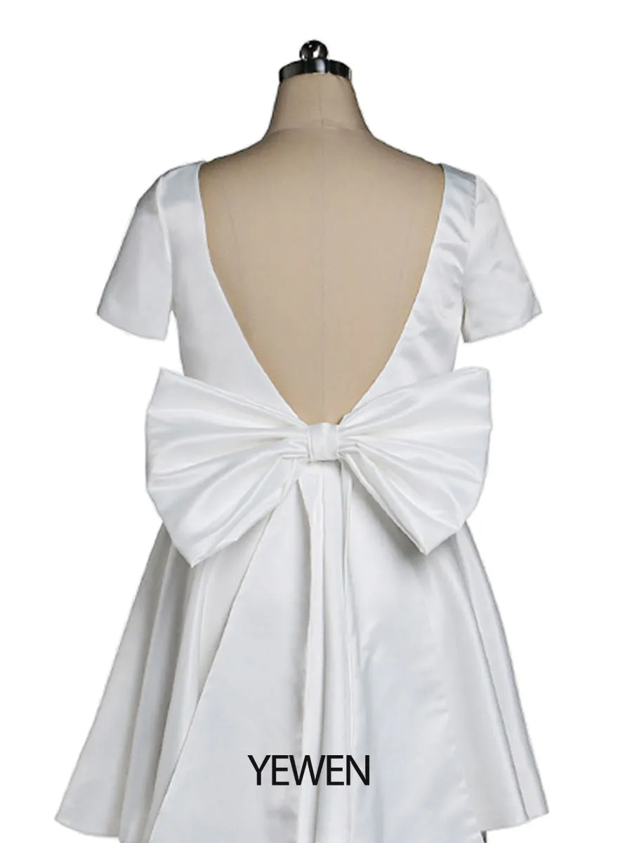 Big Bow train Women Elegant Prom Dress V Neck  Short Sleeve Party Dress Wedding Guest Bridesmaid Dress
