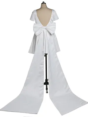 Big Bow train Women Elegant Prom Dress V Neck  Short Sleeve Party Dress Wedding Guest Bridesmaid Dress