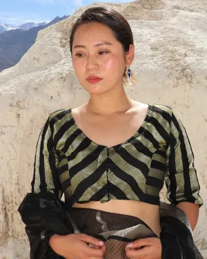 Black & Gold Handwoven Linen Zari Blouse-Samah