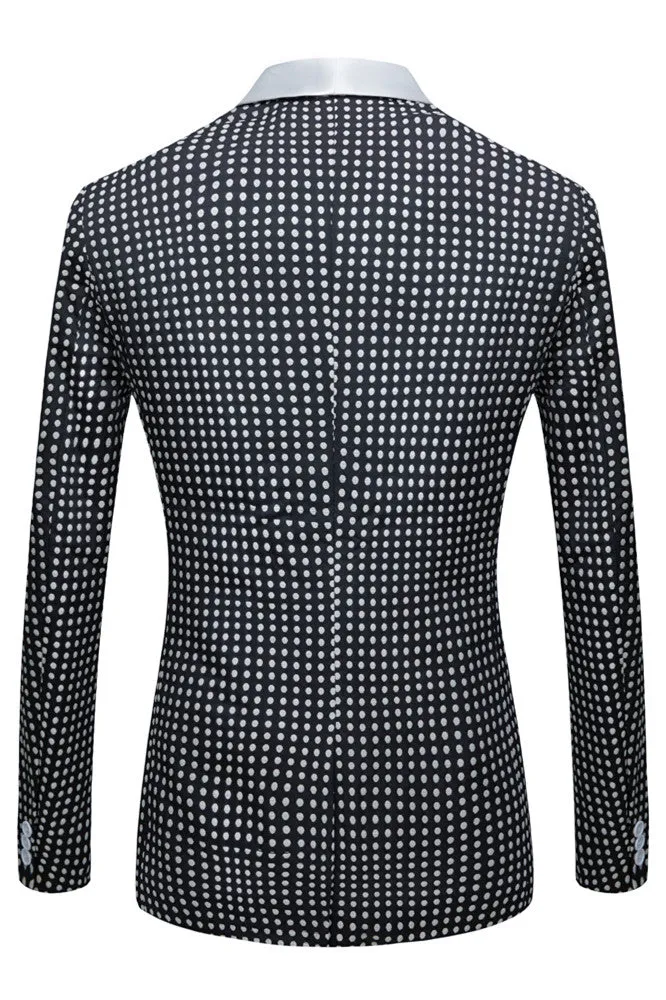 Black Dot Slim Fit Shawl Lapel Wedding Tuxedo for Men