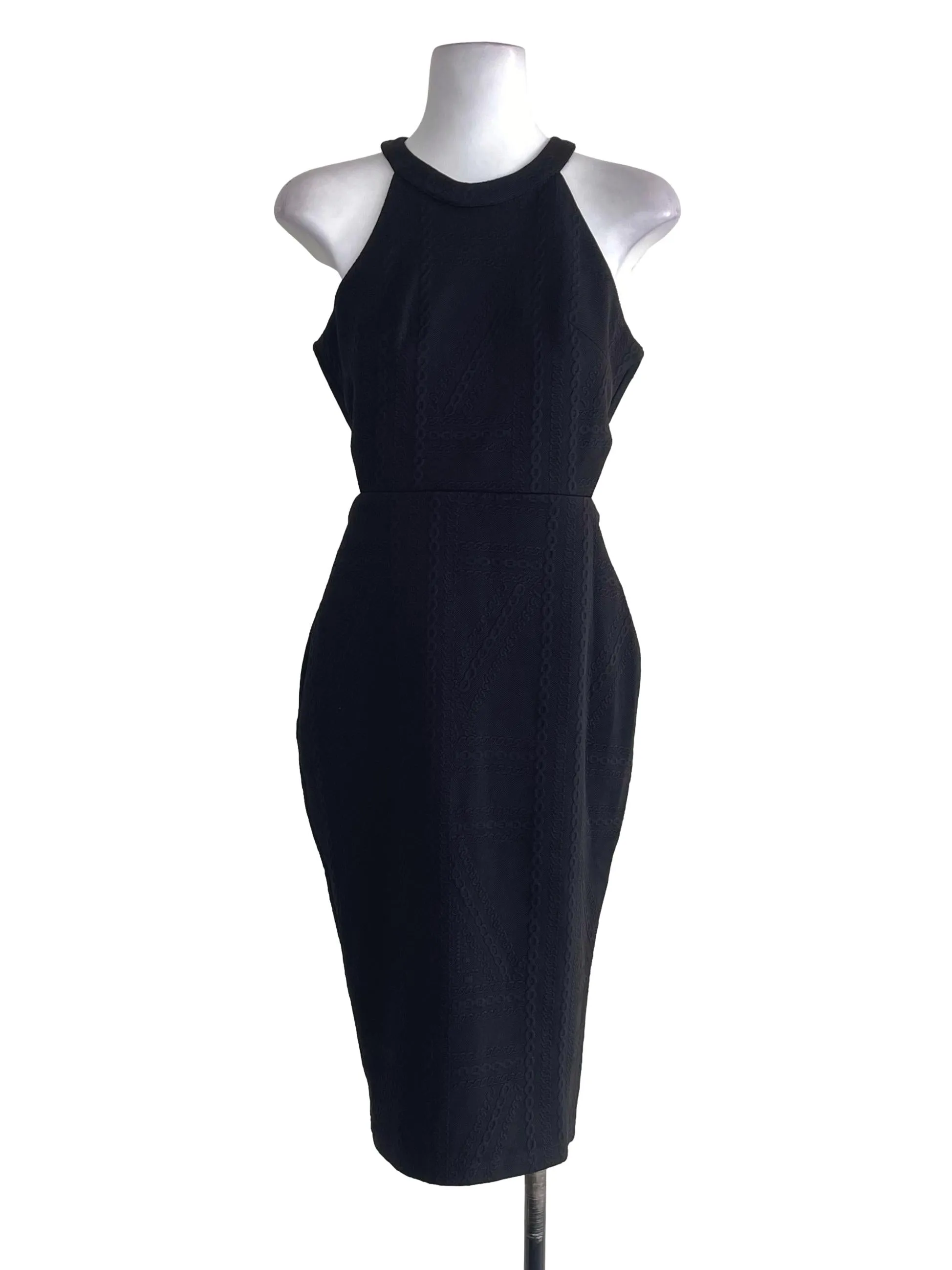 Black Halter Open Waist Sheath Dress