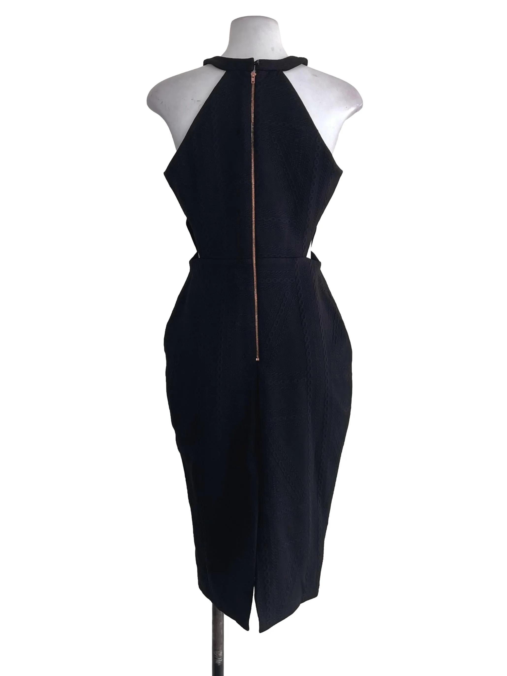 Black Halter Open Waist Sheath Dress