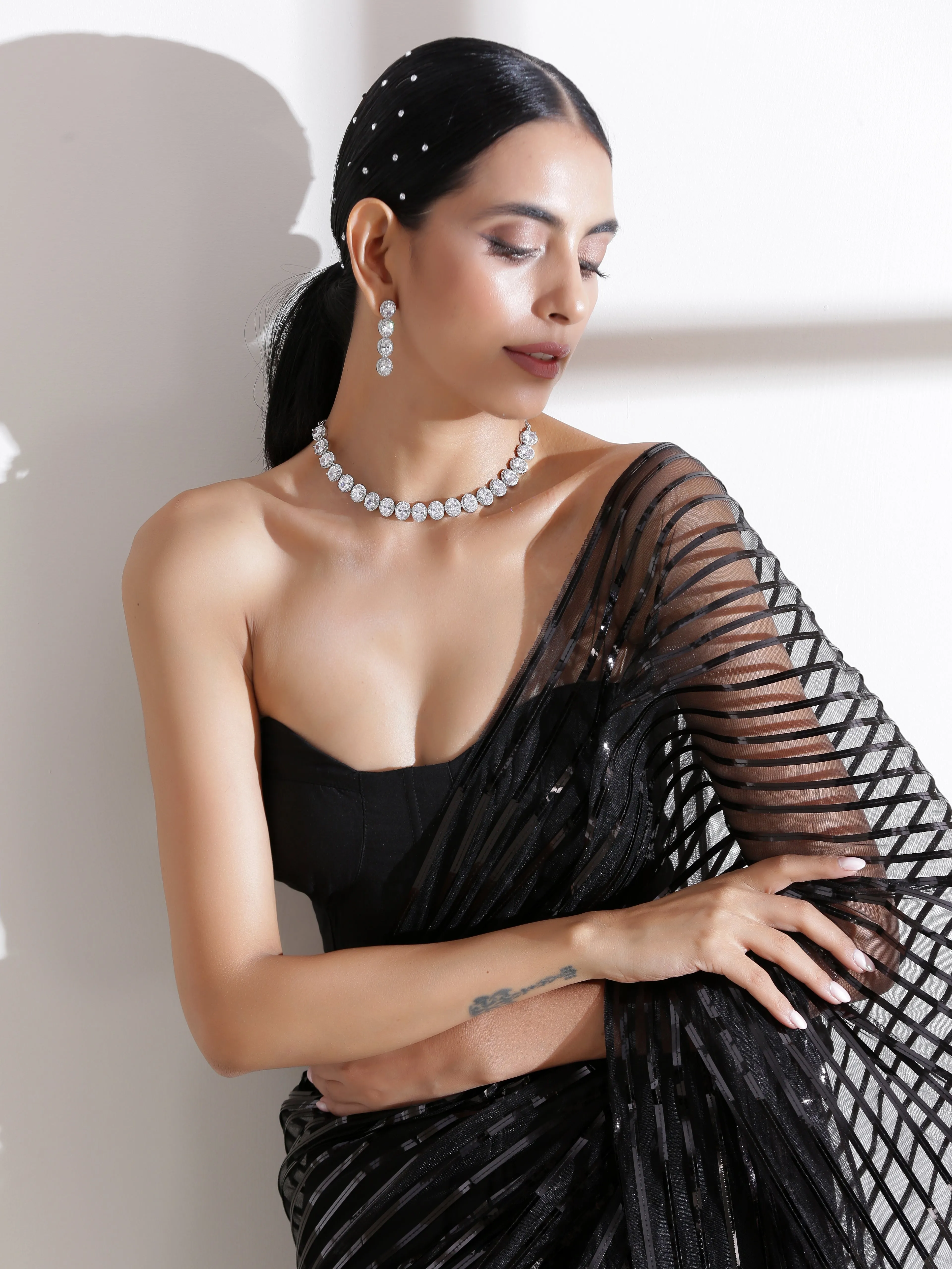 Black Impression Net saree