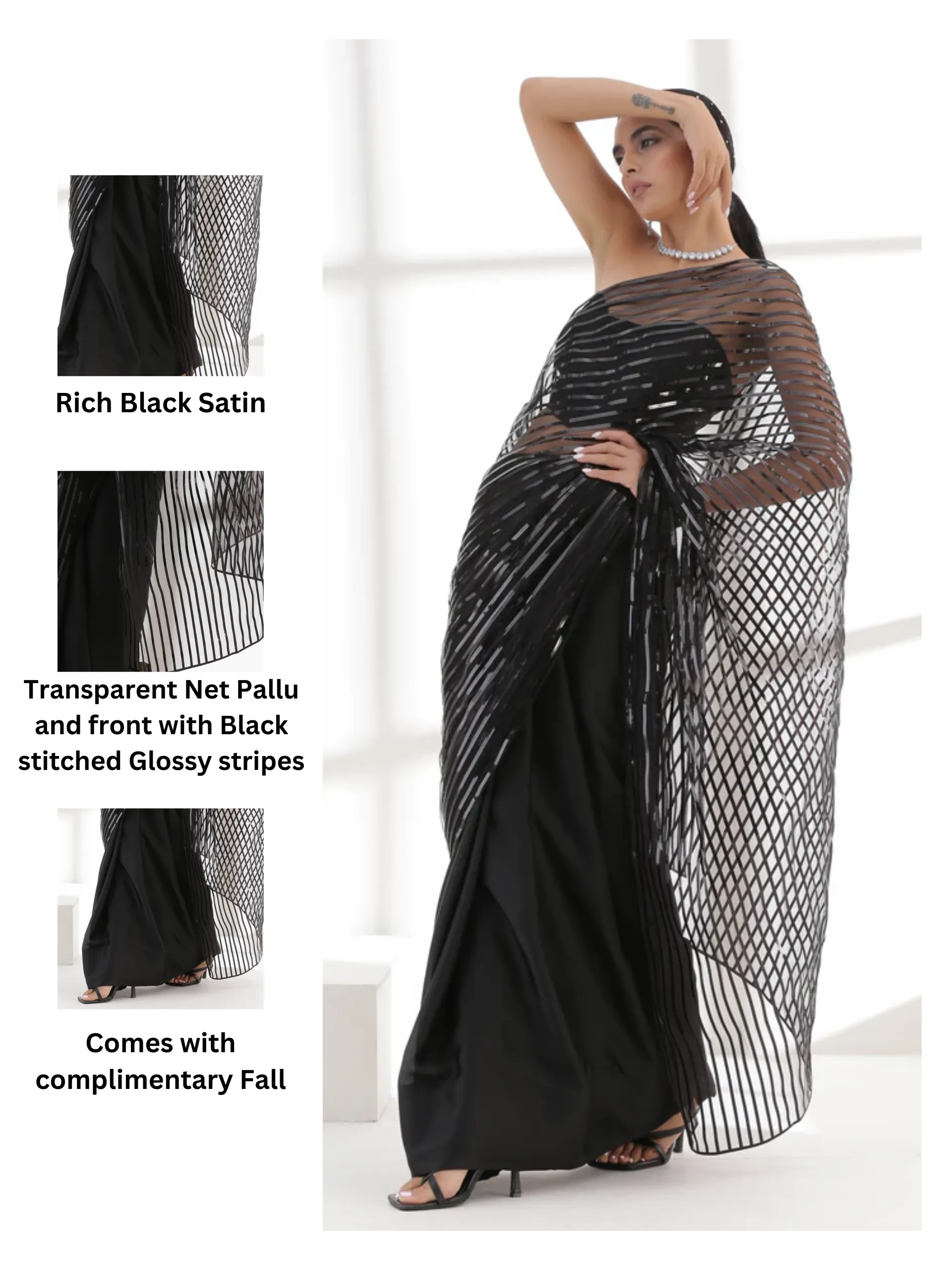 Black Impression Net saree