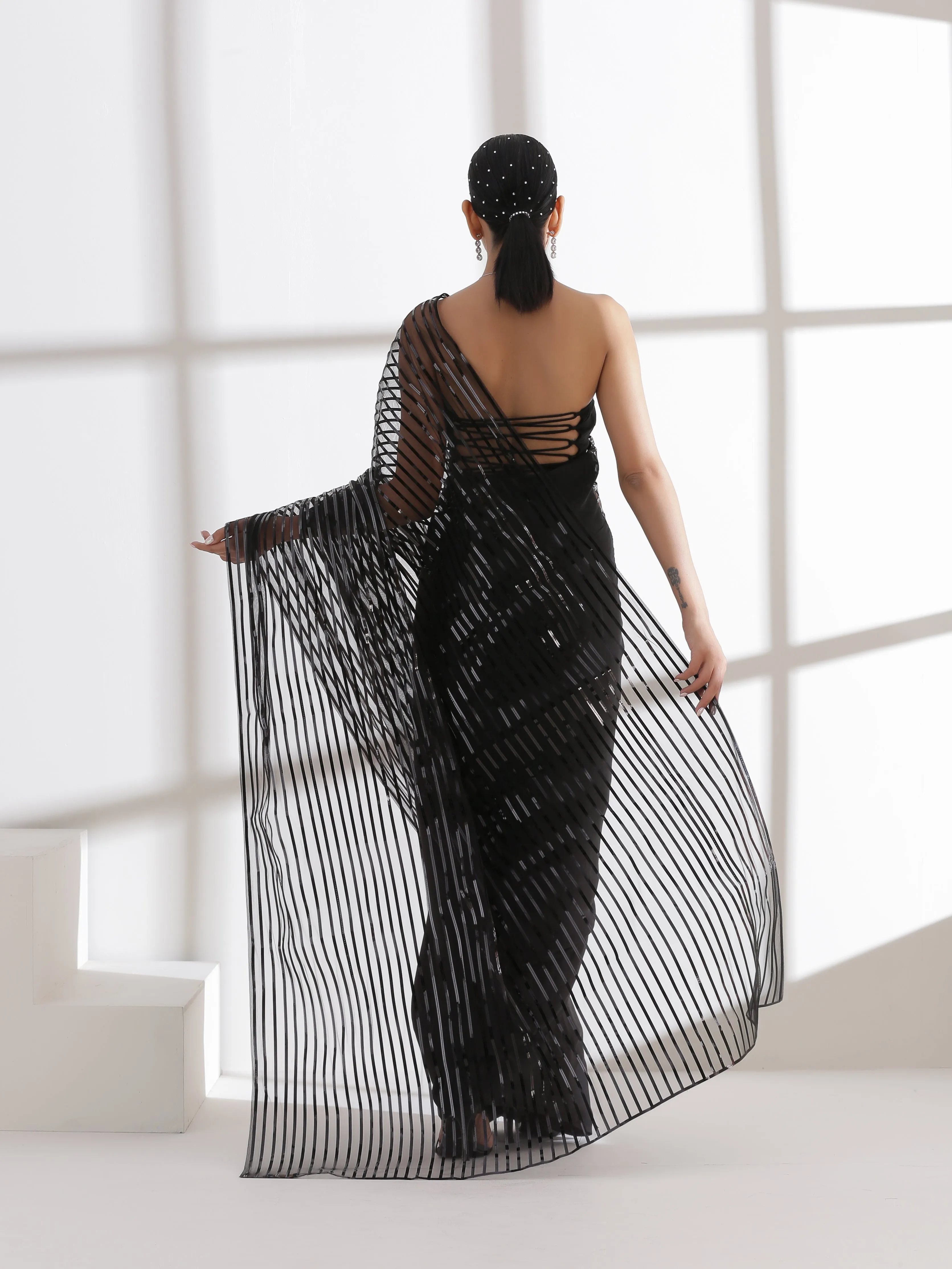 Black Impression Net saree