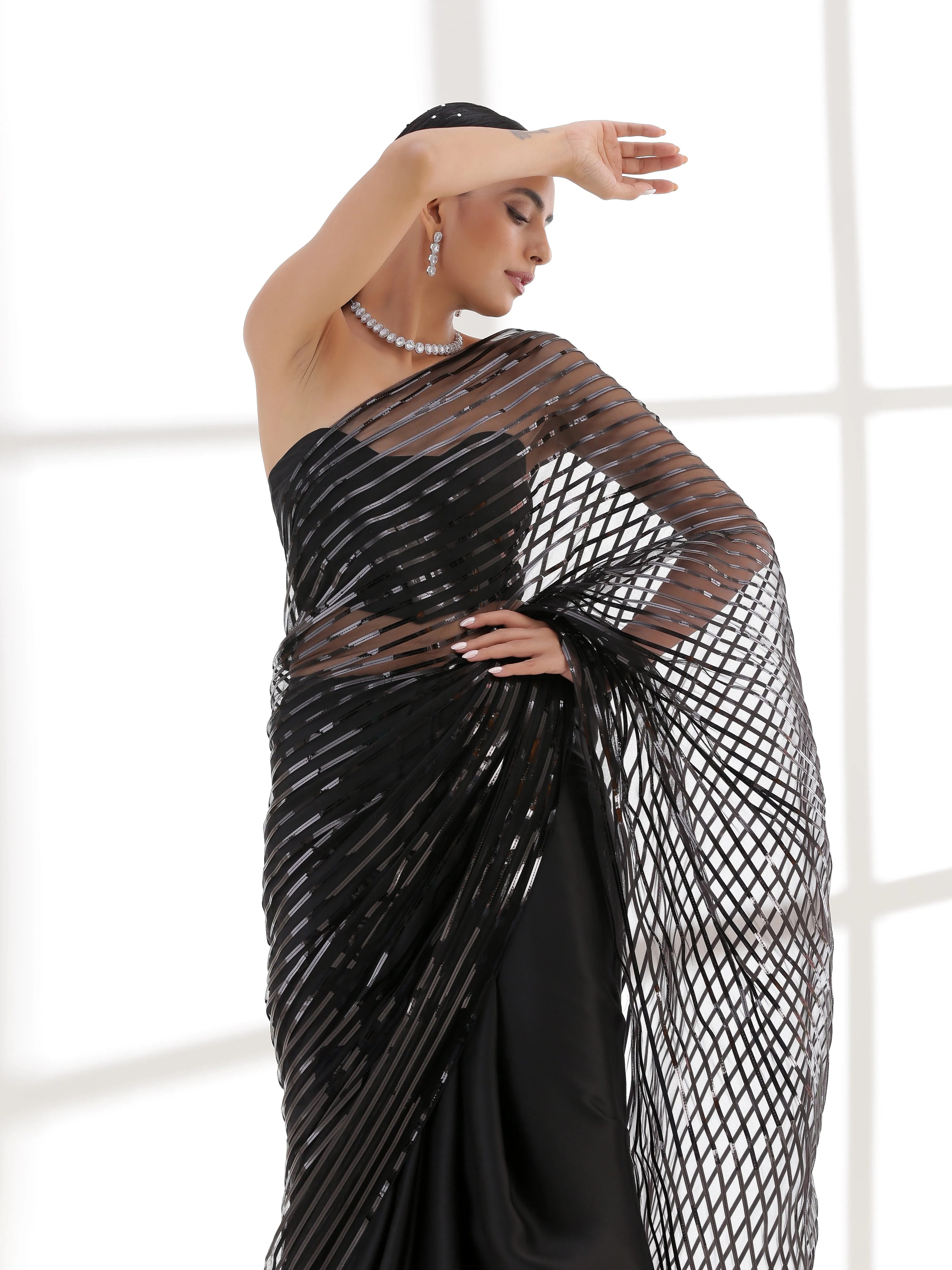 Black Impression Net saree