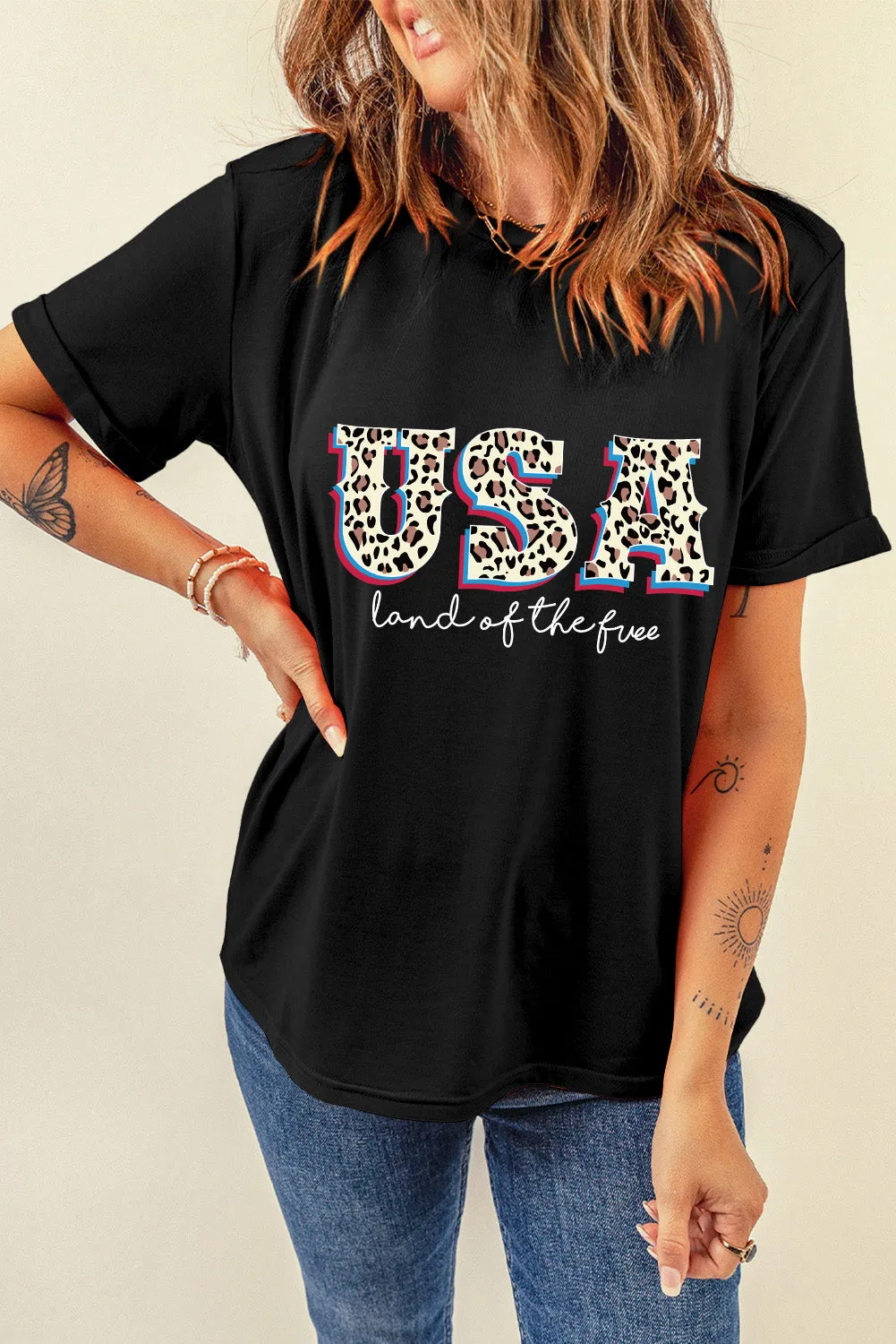 Black Leopard UAS land of the free Graphic T Shirt