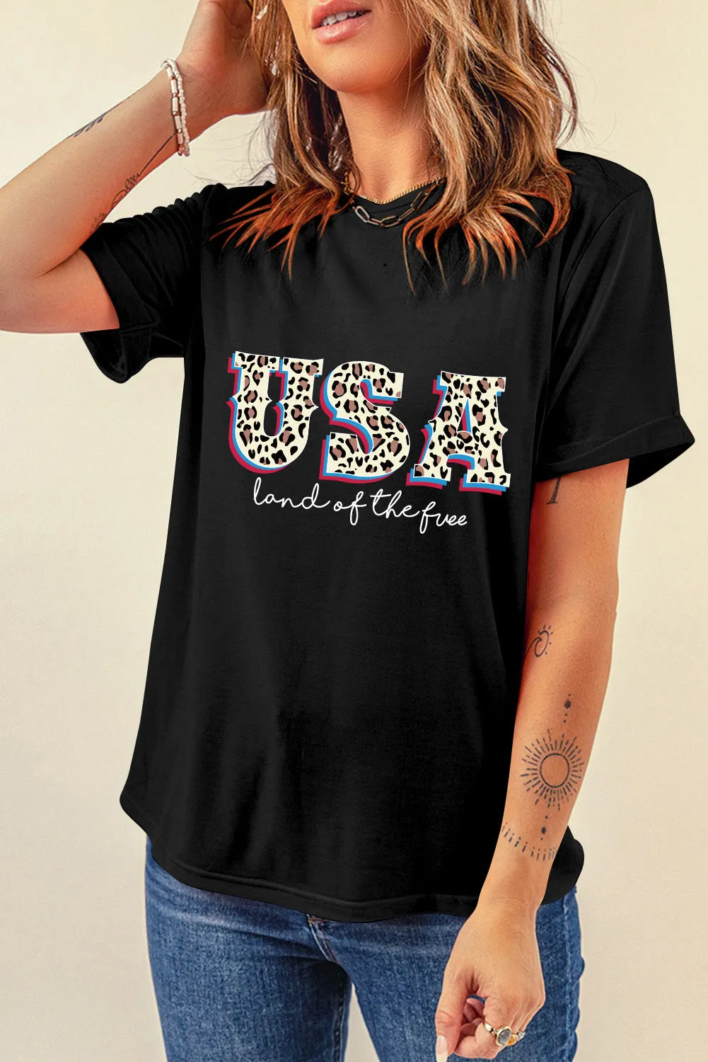 Black Leopard UAS land of the free Graphic T Shirt