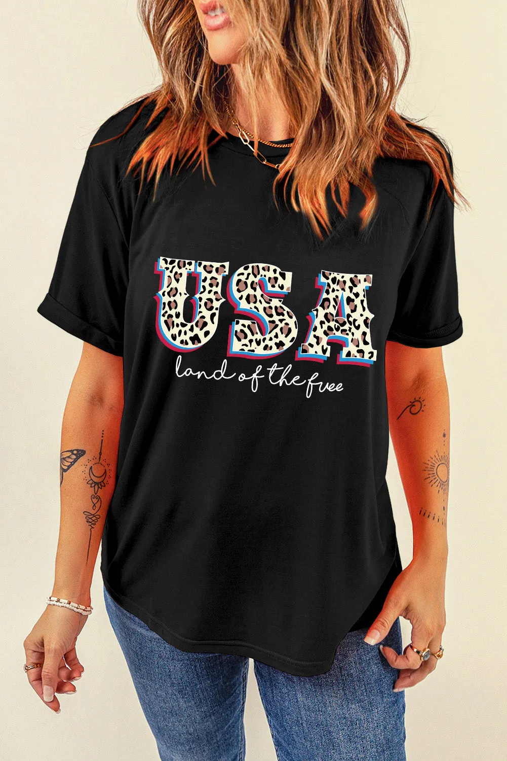 Black Leopard UAS land of the free Graphic T Shirt