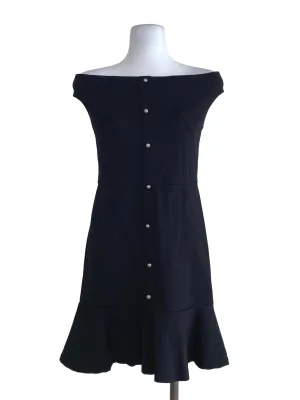 Black Plain Sheath Ruffle Dress