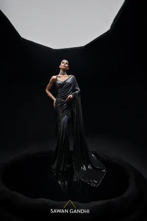 Black to grey ombre sequins saree