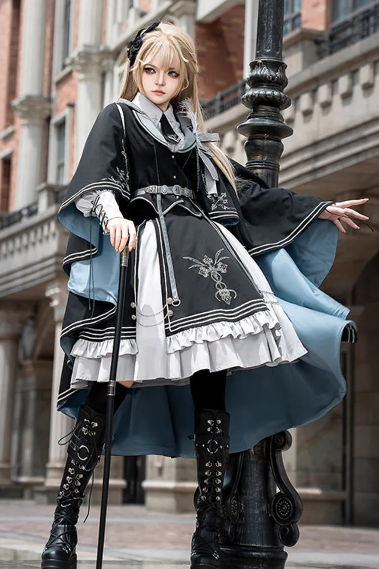 Black/Blue [Dark Knight Contract] Print Ruffle Gothic Military Elegant Lolita Skirt
