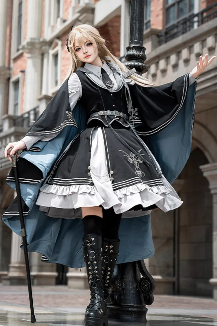 Black/Blue [Dark Knight Contract] Print Ruffle Gothic Military Elegant Lolita Skirt