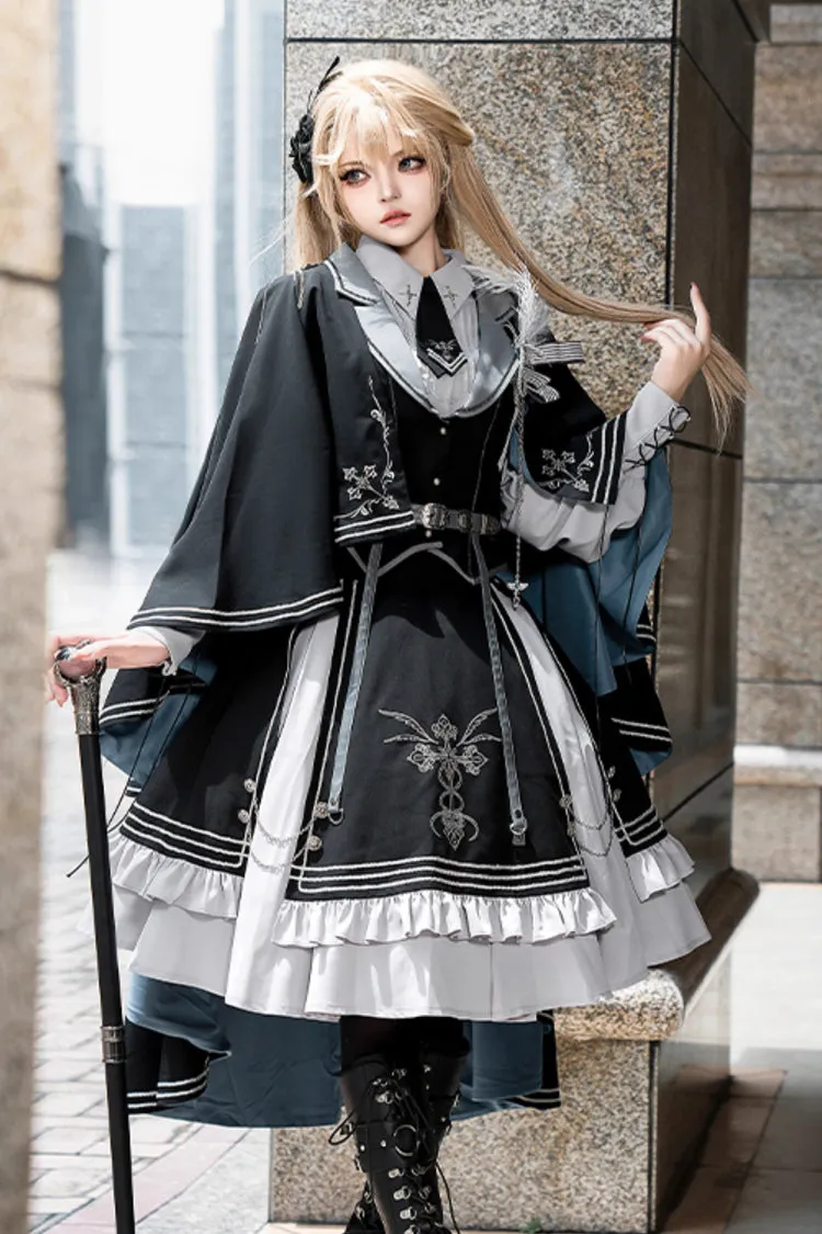 Black/Blue [Dark Knight Contract] Print Ruffle Gothic Military Elegant Lolita Skirt