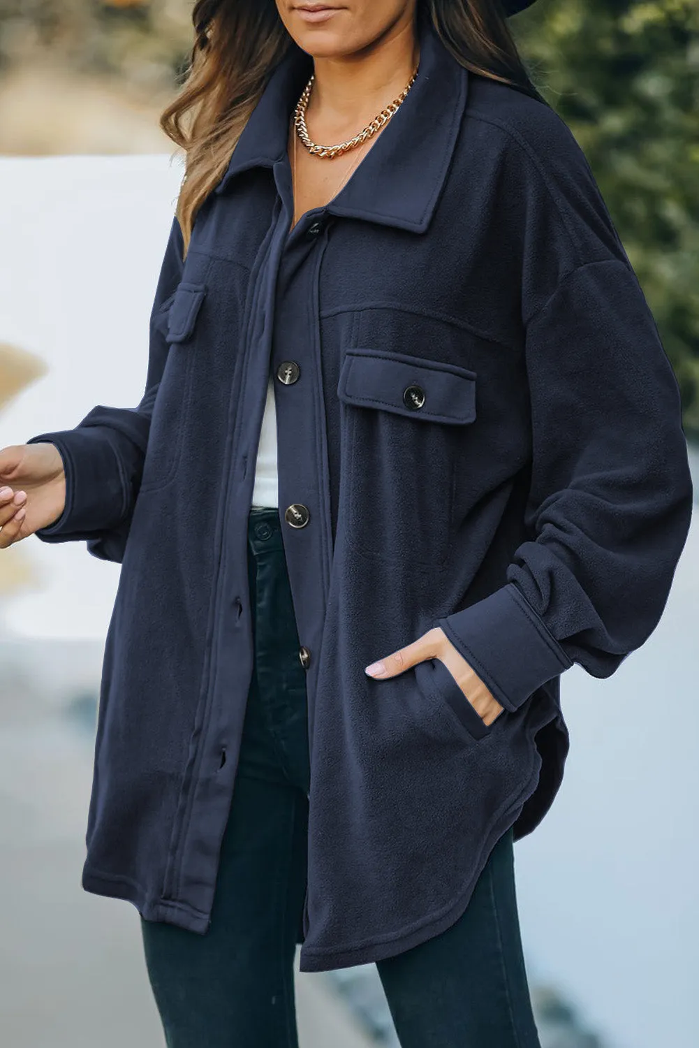 Black/Green/Gray/Beige/Brown Turn Down Collar Buttoned Shirt Jacket