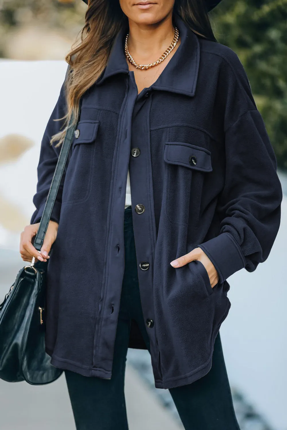 Black/Green/Gray/Beige/Brown Turn Down Collar Buttoned Shirt Jacket