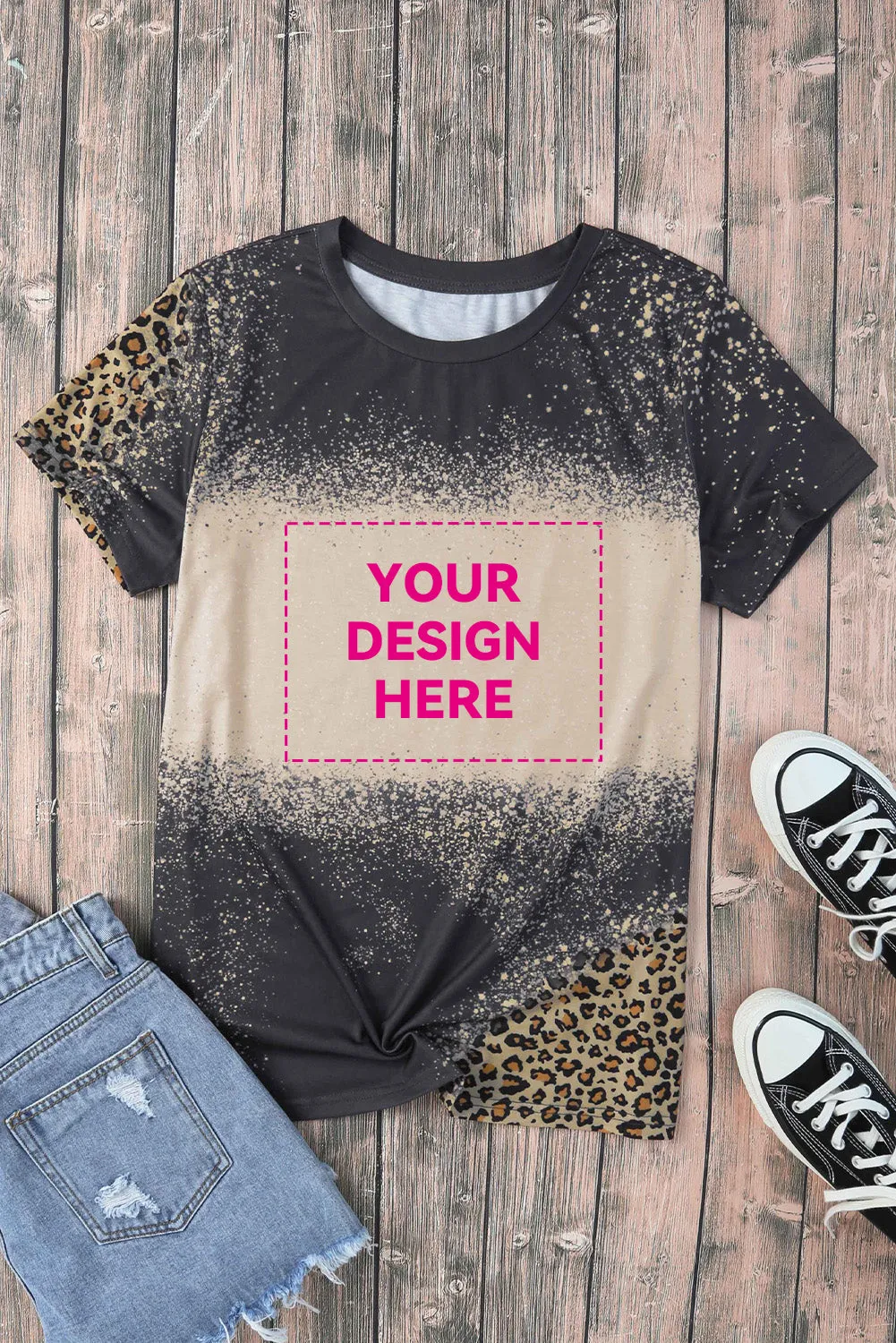 Blank Apparel - Gray Blank Graphic Leopard Detail Bleached T Shirt