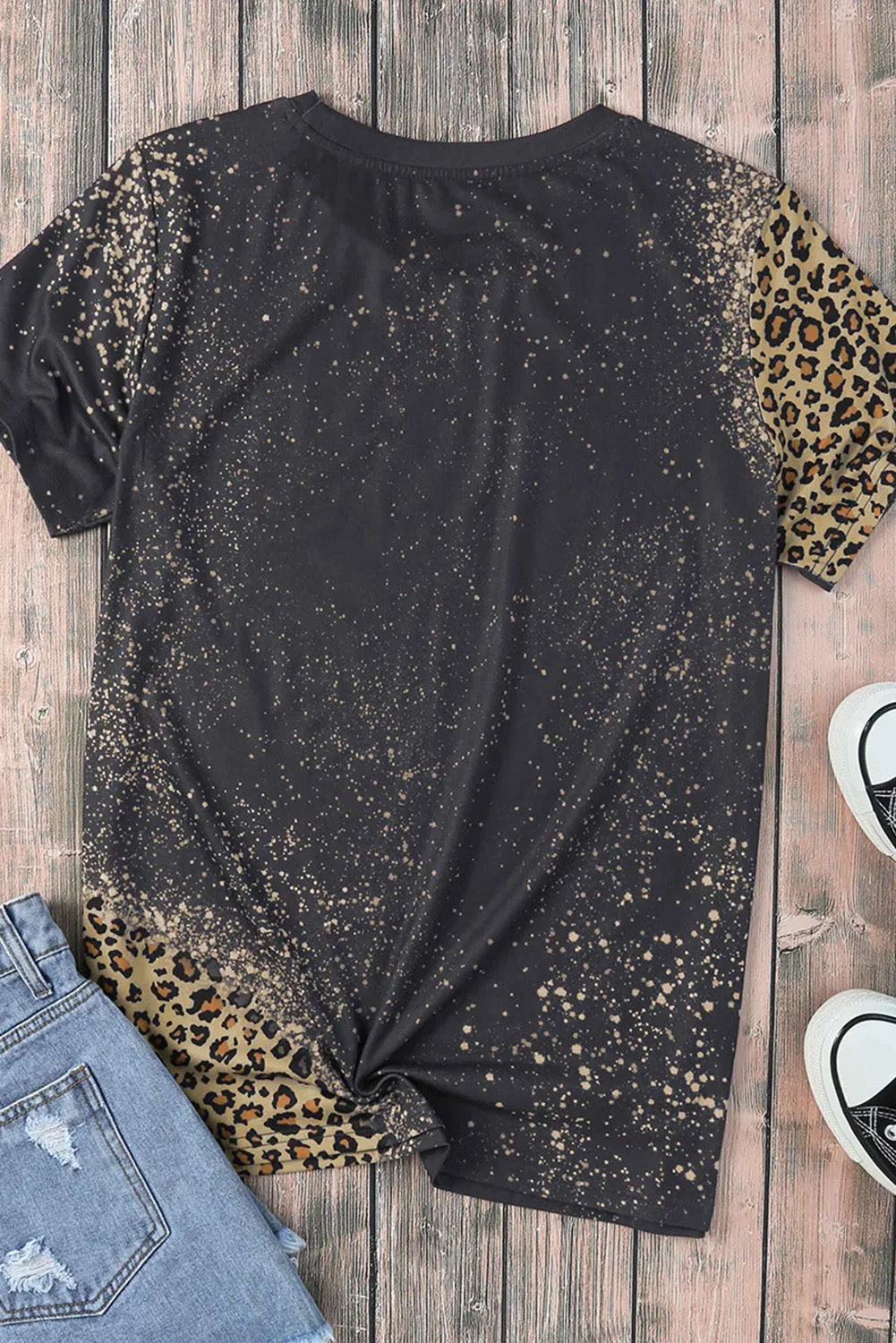 Blank Apparel - Gray Blank Graphic Leopard Detail Bleached T Shirt