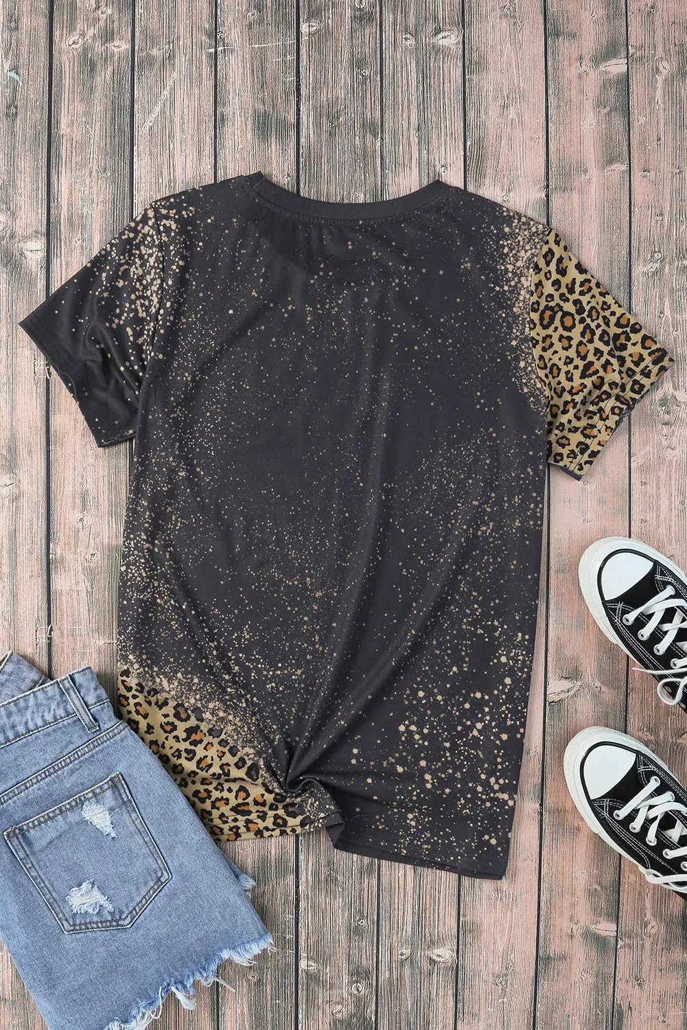 Blank Apparel - Gray Blank Graphic Leopard Detail Bleached T Shirt