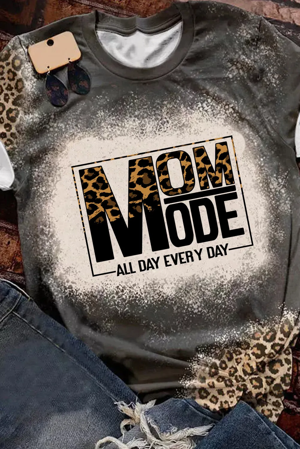 Blank Apparel - Gray Blank Graphic Leopard Detail Bleached T Shirt