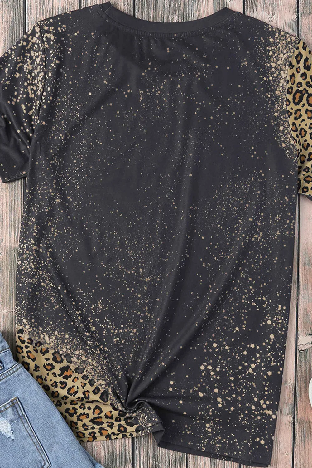 Blank Apparel - Gray Blank Graphic Leopard Detail Bleached T Shirt