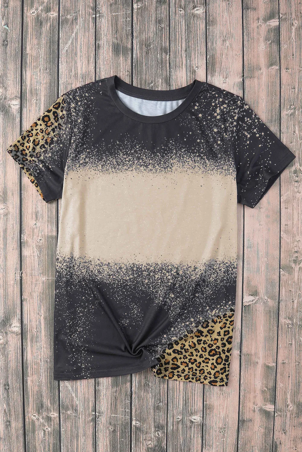 Blank Apparel - Gray Blank Graphic Leopard Detail Bleached T Shirt
