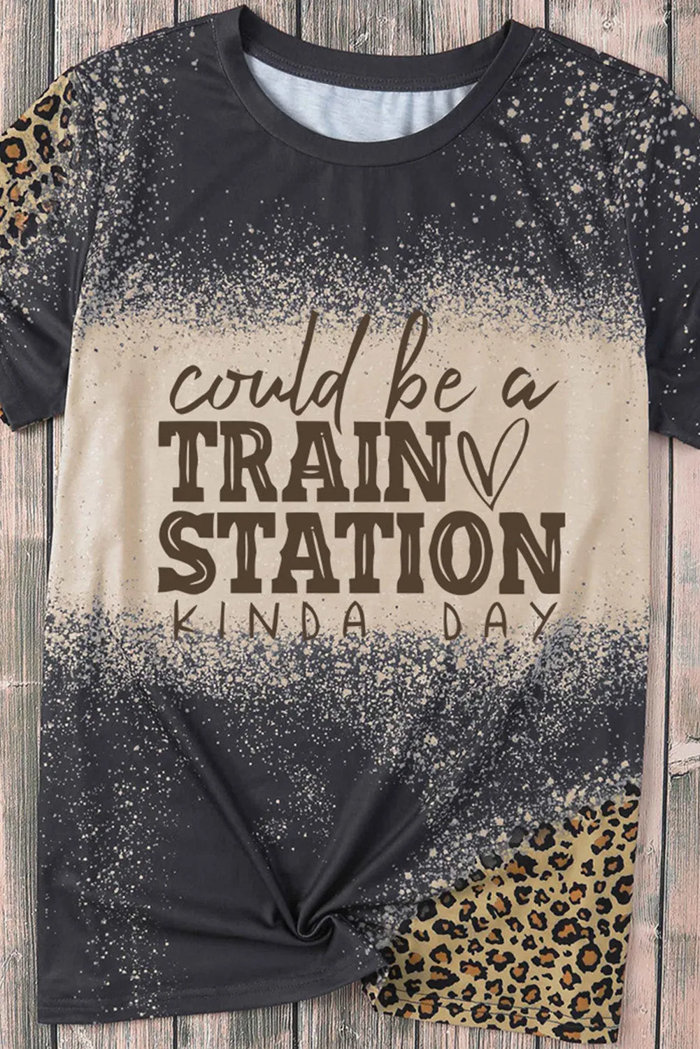 Blank Apparel - Gray Blank Graphic Leopard Detail Bleached T Shirt