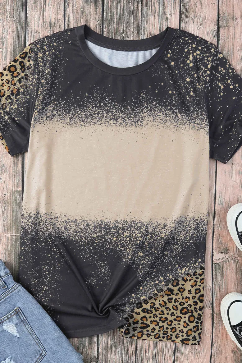 Blank Apparel - Gray Blank Graphic Leopard Detail Bleached T Shirt