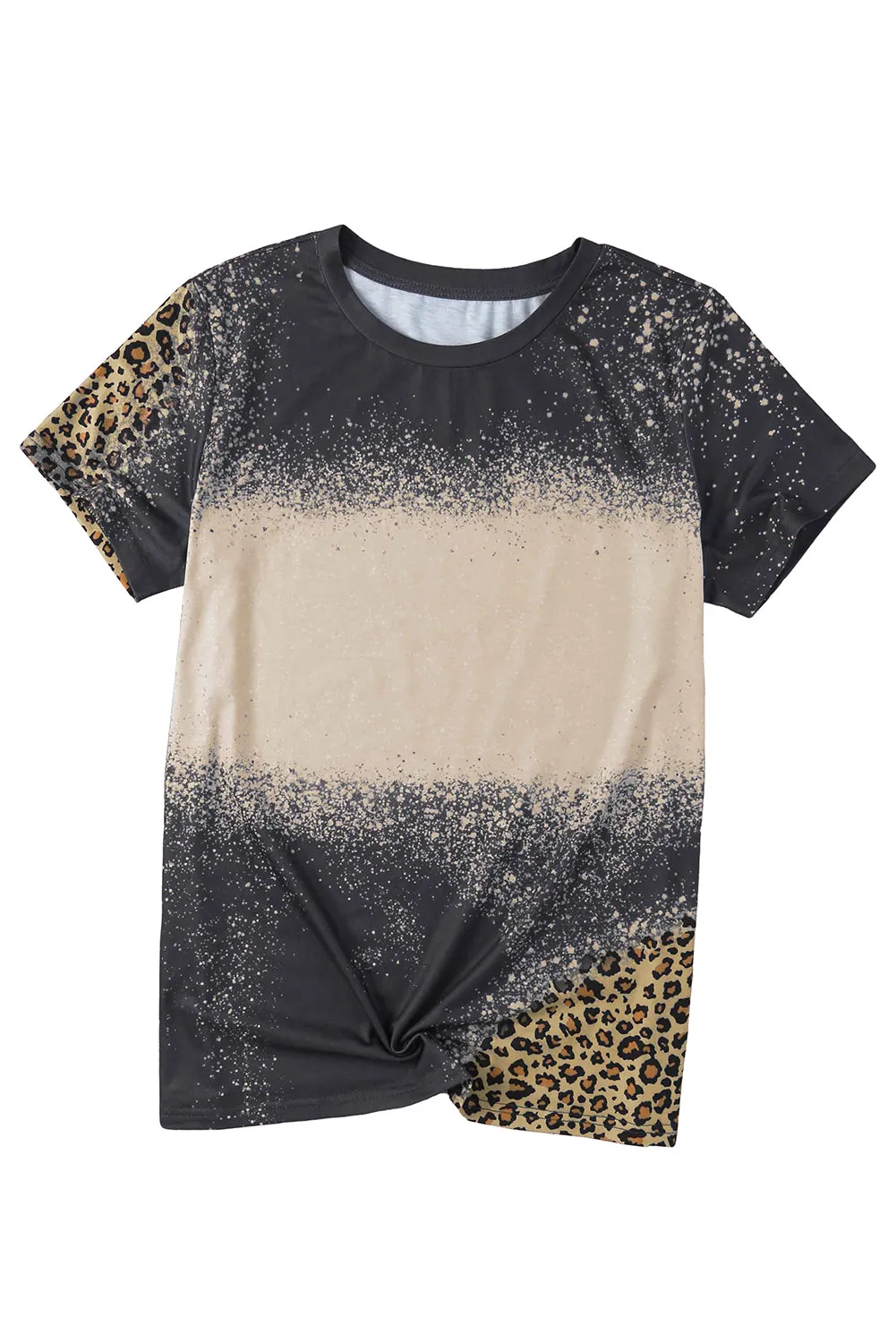 Blank Apparel - Gray Blank Graphic Leopard Detail Bleached T Shirt