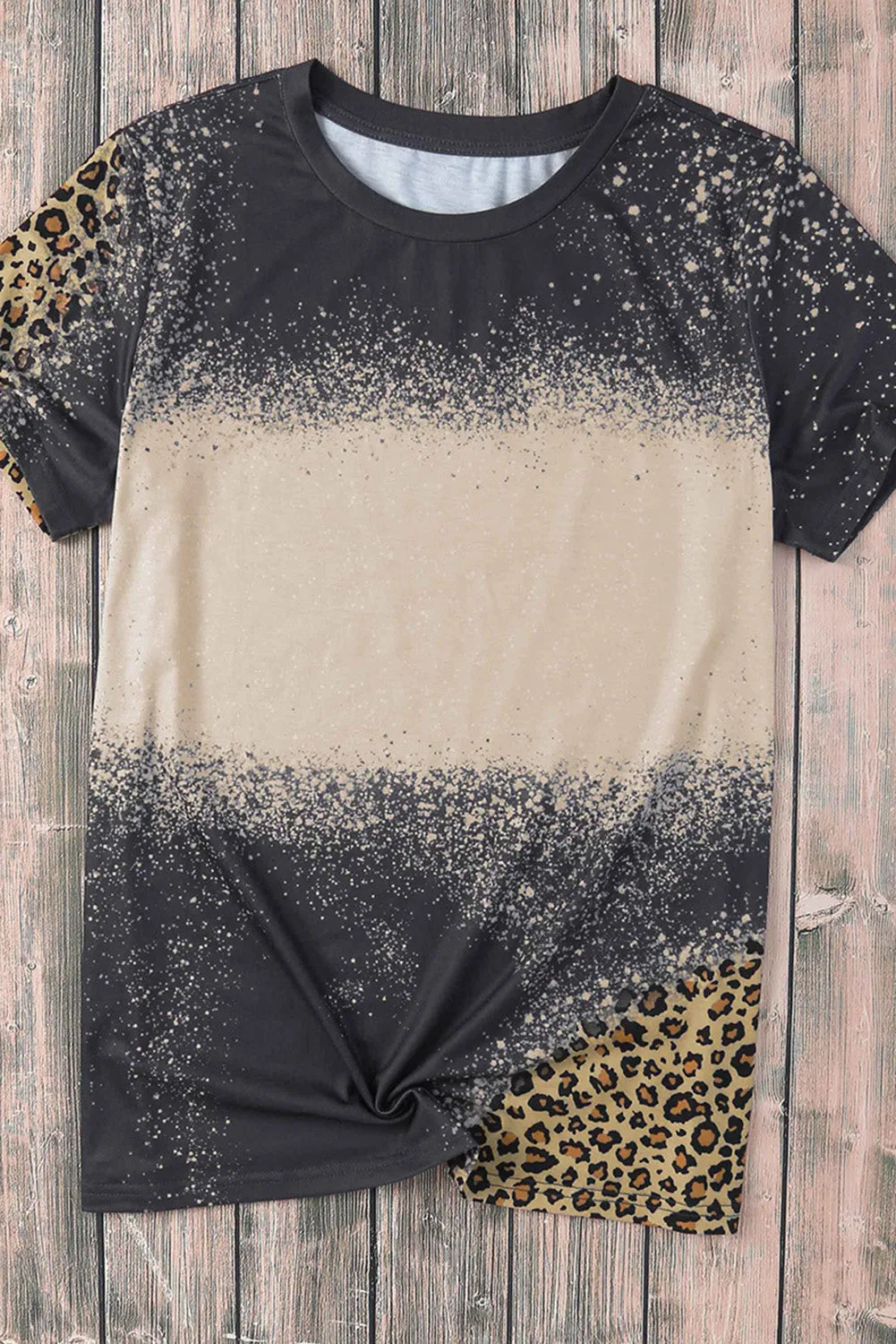 Blank Apparel - Gray Blank Graphic Leopard Detail Bleached T Shirt