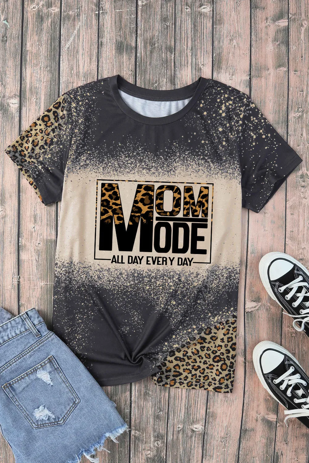 Blank Apparel - Gray Blank Graphic Leopard Detail Bleached T Shirt