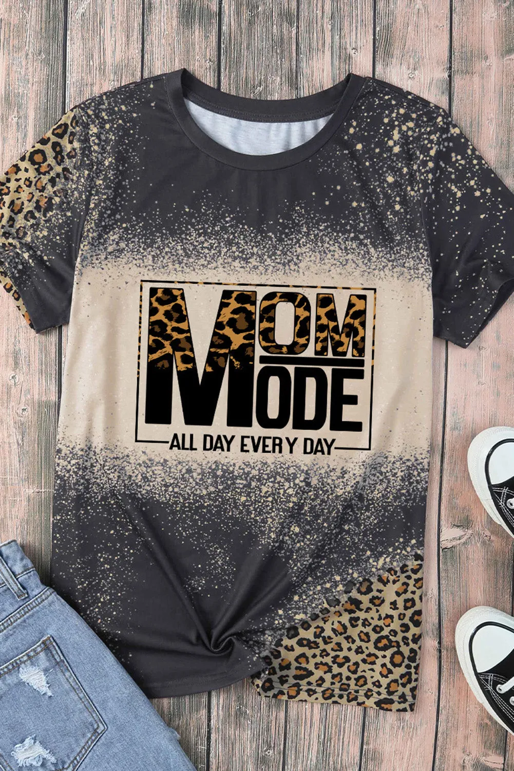 Blank Apparel - Gray Blank Graphic Leopard Detail Bleached T Shirt