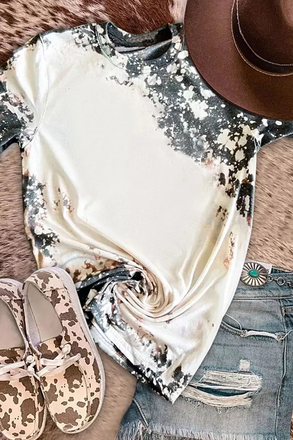 Blank Apparel - Gray Western Fashion Dyed Bleached T Shirt