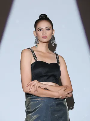 Blouse - Black bustier with Glass straps