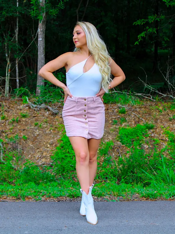 Blowing Kisses Corduroy Skirt, Mauve