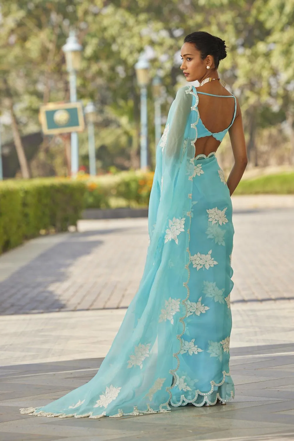 Blue Flower Saree Set