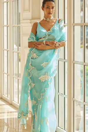 Blue Flower Saree Set