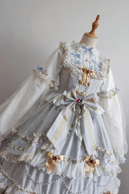 Blue Hanayome Bowknot Princess Multi-Layer Ruffled Sweet Lolita JSK Dress