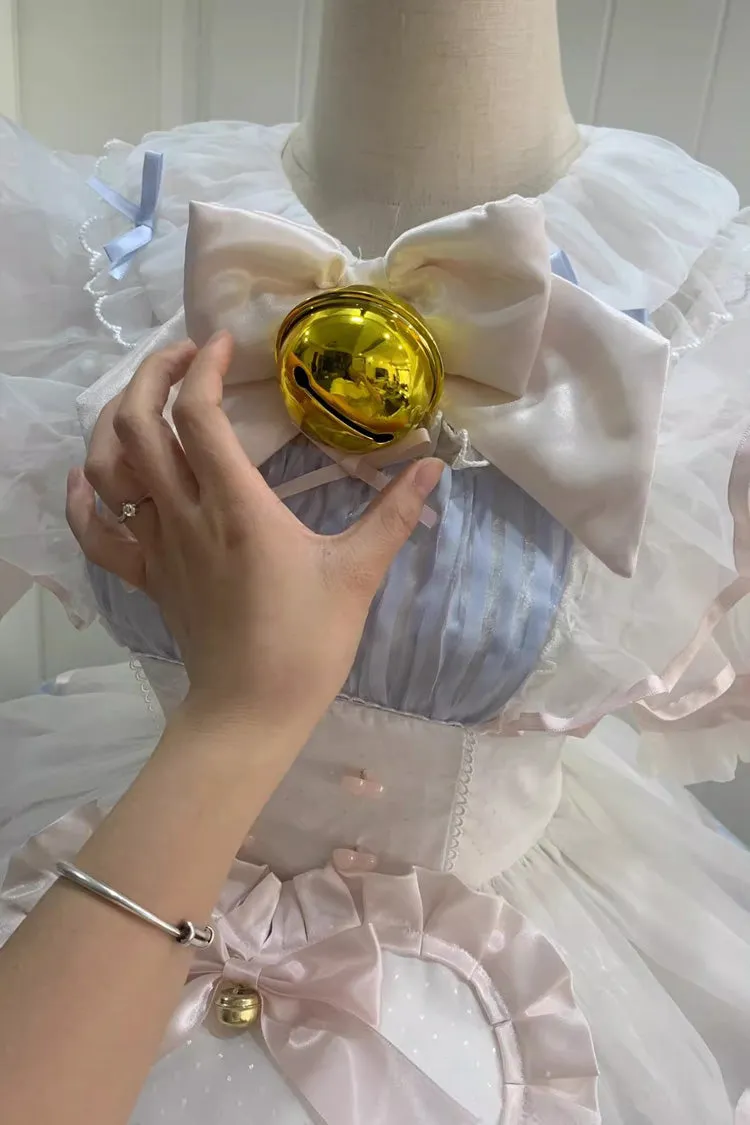 Blue Magical Girl Multi-layer Ruffle Bowknot Bell Maid Sweet Lolita Dress Full Set
