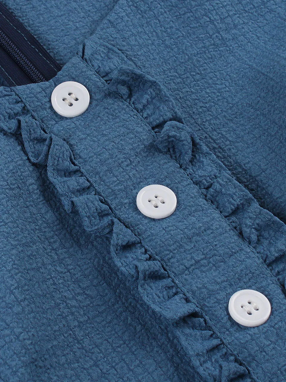 Blue Ruffles Crew Neck 1950S Vintage Swing Dress
