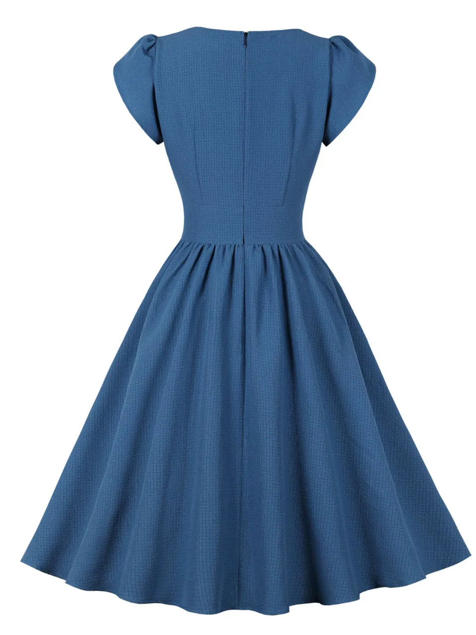 Blue Ruffles Crew Neck 1950S Vintage Swing Dress