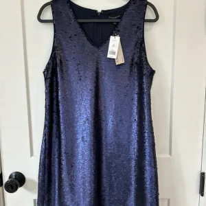 Blue Sequin Sheath Mini Dress V-Neck Cocktail