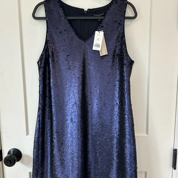 Blue Sequin Sheath Mini Dress V-Neck Cocktail