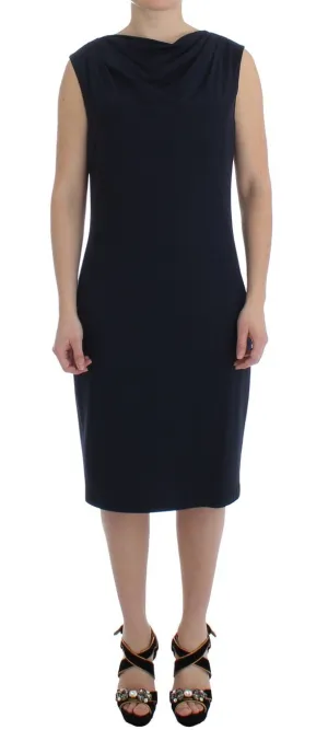 Blue Stretch Jersey Wiggle Sheath Dress