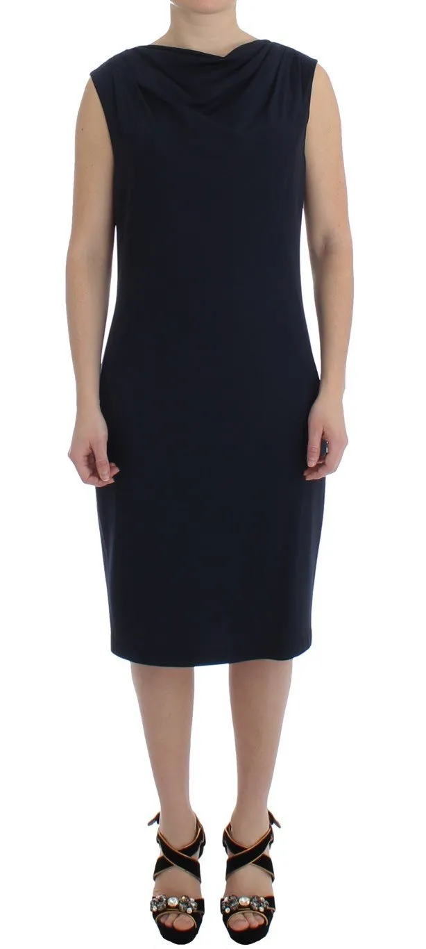 Blue Stretch Jersey Wiggle Sheath Dress